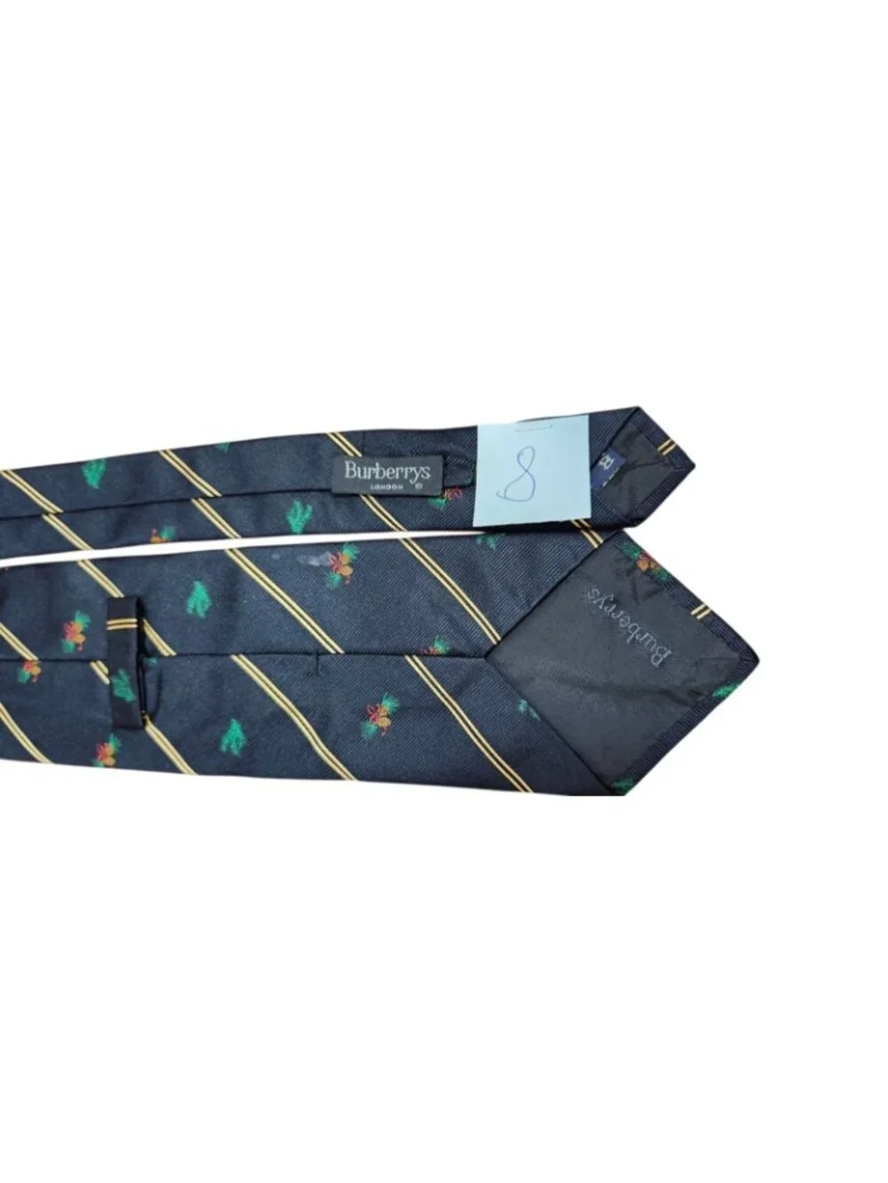 Burberry London 100% Silk Navy Striped Pinecone Motif Men’s Tie Made Italy